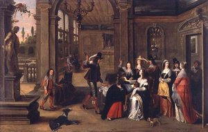 A Game of Forfeits (olie på panel) af Anthonie (circle of) Palamedesz