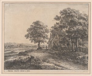 Et stort lindetræ før en kro, 1600-tallet. af Anthonie Waterloo