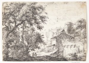 Bymur med et herberg af Anthonie Waterloo