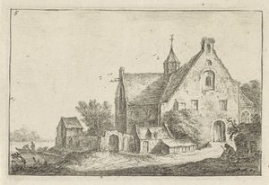 Landsbykirke ved vandet Landskaber med bygninger (serietitel) af Anthonie Waterloo