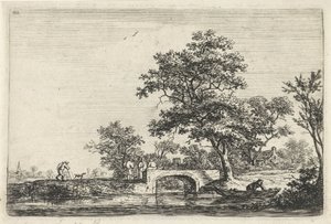 Figurer ved en stenbro Landskaber med figurer (serietitel) af Anthonie Waterloo