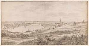 Udsigt over Rhenen set fra øst af Anthonie Waterloo