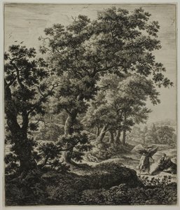 Hagar trøstet af englen, fra seks store opretstående landskaber med scener fra Det Gamle Testamente af Anthonie Waterloo