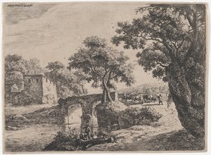 Besætning nær en stenbro, 1600-tallet. af Anthonie Waterloo