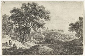 Bakket landskab med en landsby Landskaber (serietitel) af Anthonie Waterloo