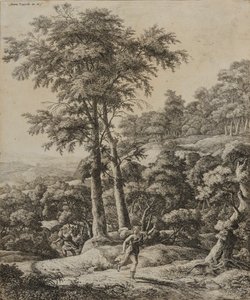 Landskab med jægerinde (ætsning) af Anthonie Waterloo