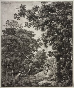 Seks store opretstående landskaber med scener fra Ovids Metamorfoser: Alpheus og Arethusa af Anthonie Waterloo