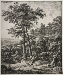 Seks store opretstående landskaber med scener fra Ovids Metamorfoser: Apollo og Daphne af Anthonie Waterloo