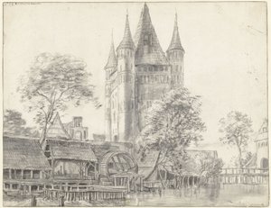 Altenbrücker Tor-byporten og vandmøllen i Lüneburg ved Hamborg af Anthonie Waterloo