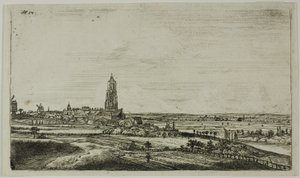 Udsigt over en hollandsk by (Rhenan) af Anthonie Waterloo