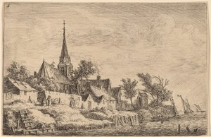 Village Steeple ved havet af Anthonie Waterloo