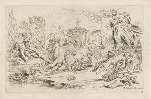 Nymfer og Satyrer foran et Bacchus-tempel Bacchanals (serietitel) af Anthonie de Winter