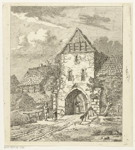 Nogle figurer ved en gammel byport af Anthonie van den Bos