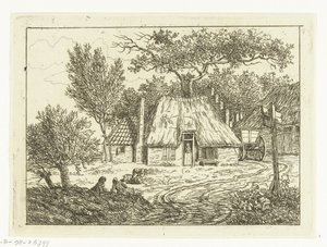 Vogn stående ved siden af ​​gård med trappegavl Gård på Amstelveense Weg af Anthonie van den Bos