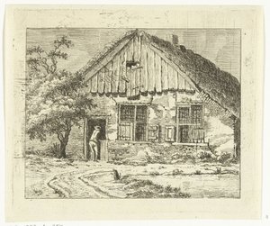 Mand læner sig op ad den nederste dør af en gård i Staphorst (titel på objekt) af Anthonie van den Bos