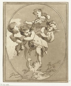 Fem putti med blomsterspray