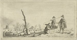 Figurer ved en slæde i et vinterlandskab af Anthonij van der Haer