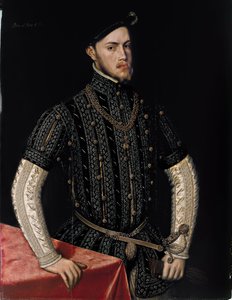 Portræt af Philip II (1527-1598), konge af Spanien og Portugal - Maleri af Antonis (Anthonis) Mor (ca. 1517-1577), olie på træ (107,5x83,3 cm), ca. 1550 - Portræt af Philip II, konge af Spanien og Portugal, Olie på træ af Antonis Mor, ca 1550 - Pr