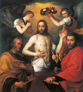 Den opstandne Kristus med de hellige Peter og Paulus af Anthonis van Dashorst Mor