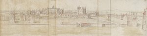 Hampton Court Palace fra nord (pen og brun blæk og akvarel over svage tegn med sort kridt) af Anthonis van den Wyngaerde