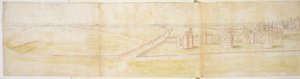 Hampton Court Palace set fra nord, ca. 1544 (pen, blæk og vand på papir) af Anthonis van den Wyngaerde