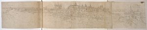 Hampton Court Palace set fra floden, ca. 1544 (pen og blæk på papir) af Anthonis van den Wyngaerde