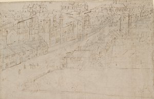 Panorama over London set fra Southwark: Borough High Street med St Mary Overy, 1554 af Anthonis van den Wyngaerde