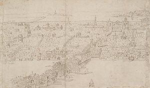 Panorama over London set fra Southwark: London Bridge, 1554
