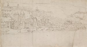 Panorama over London set fra Southwark: The Tower, 1554