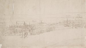 Panorama over London set fra Southwark: Westminster, 1554