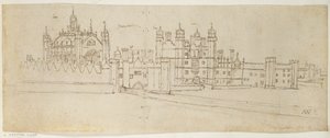 Kapellet og porthuset på Hampton Court, ca.1544 (pen og blæk på papir) af Anthonis van den Wyngaerde