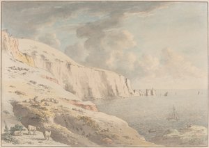 Udsigt over nålene og hvide klipper taget fra Alum Bay, Isle of Wight af Anthony Devis
