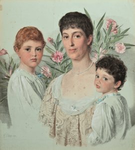 Portræt af en mor og hendes to børn af Anthony Frederick Augustus Sandys