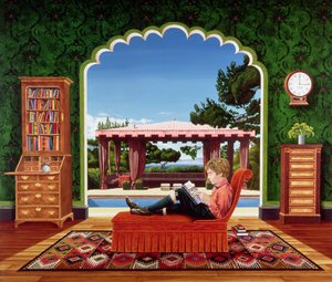 Boy Reading, 1983 (akryl om bord) af Anthony Southcombe