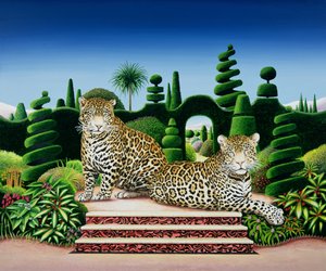Jaguars in a Garden, 1986 (akryl om bord)