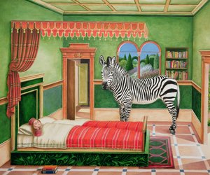 Zebra i et soveværelse, 1996 (akryl om bord)