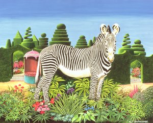 Zebra in a Garden, 1977 (akryl om bord)