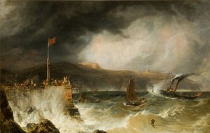 Pakkebåd på vej ind i havn, 1855. af Anthony Vandyke Copley Fielding