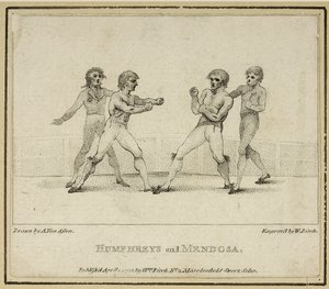 Humphreys og Mendoza, graveret af William Birch, udgivet i 1792 (litho) af Anthony van (after) Assen