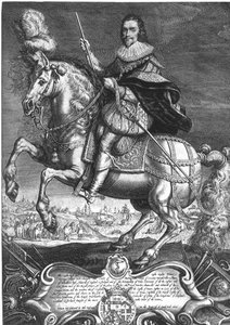 Rytterportræt af George Villiers (1592-1628), 1. hertug af Buckingham, graveret af Willem de Passe (1598-1637) 1625 (stik)