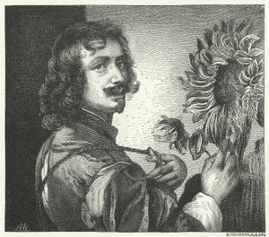 Selvportræt af den flamske barokkunstner Anthony Van Dyck (gravering) af Anthony van (after) Dyck