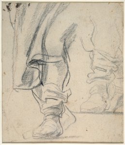 En mands støvleben og kappe faldende (sort og rødt kridt på papir) af Anthony van Dyck