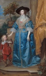 Tysk: Portræt af dronning Henrietta Maria med dværgen Sir Jeffrey Hudson Dronning Henrietta Maria med Sir Jeffrey Hudson af Anthony van Dyck