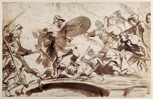 Horatius Cocles forsvarer Tiberbroen (pen og blæk med vask på papir) af Anthony van Dyck