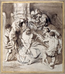 The Mocking of Christ (pen og blæk med vask over kridt på papir) af Anthony van Dyck