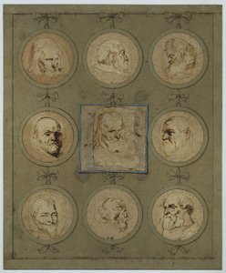 Samleblad med ni hovedstudier i medaljoner af Anthony van Dyck