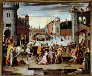 Arrestation og tortur af Thomas More (1478-1535) engelsk filosof og kansler. Kong Henrik VIII krævede præsterne og Thomas More, derefter andre laikere, en ed, der anerkendte kongens åndelige overhøjhed. More, der nægtede at gøre det, blev fængslet i Tow af Antoine (follower of) Caron