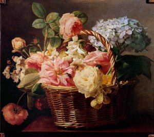 Buketter af blomster i en kurv Maleri af Antoine Berjon (1754-1843) Privat samling fra det 19. århundrede