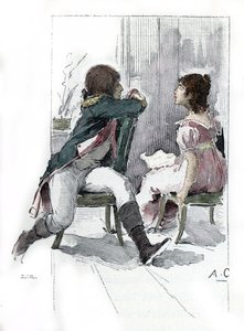 Portræt af Napoleon Bonaparte (1769-1821) med sin forlovede Desiree Clary (1777-1860) ca. April 1795 (Portræt af Desiree Clary på tidspunktet for hendes forlovelse med Napoleon Bonaparte, april 1795) Tegning af Antoine Calbet henter fra "Napoleon et les fe