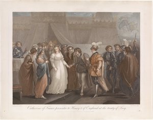 Catherine van Valois og konge Hendrik V van Engeland Catharine af Frankrig præsenteret for Henry V. af England, ved Troja-traktaten (titel på objekt)